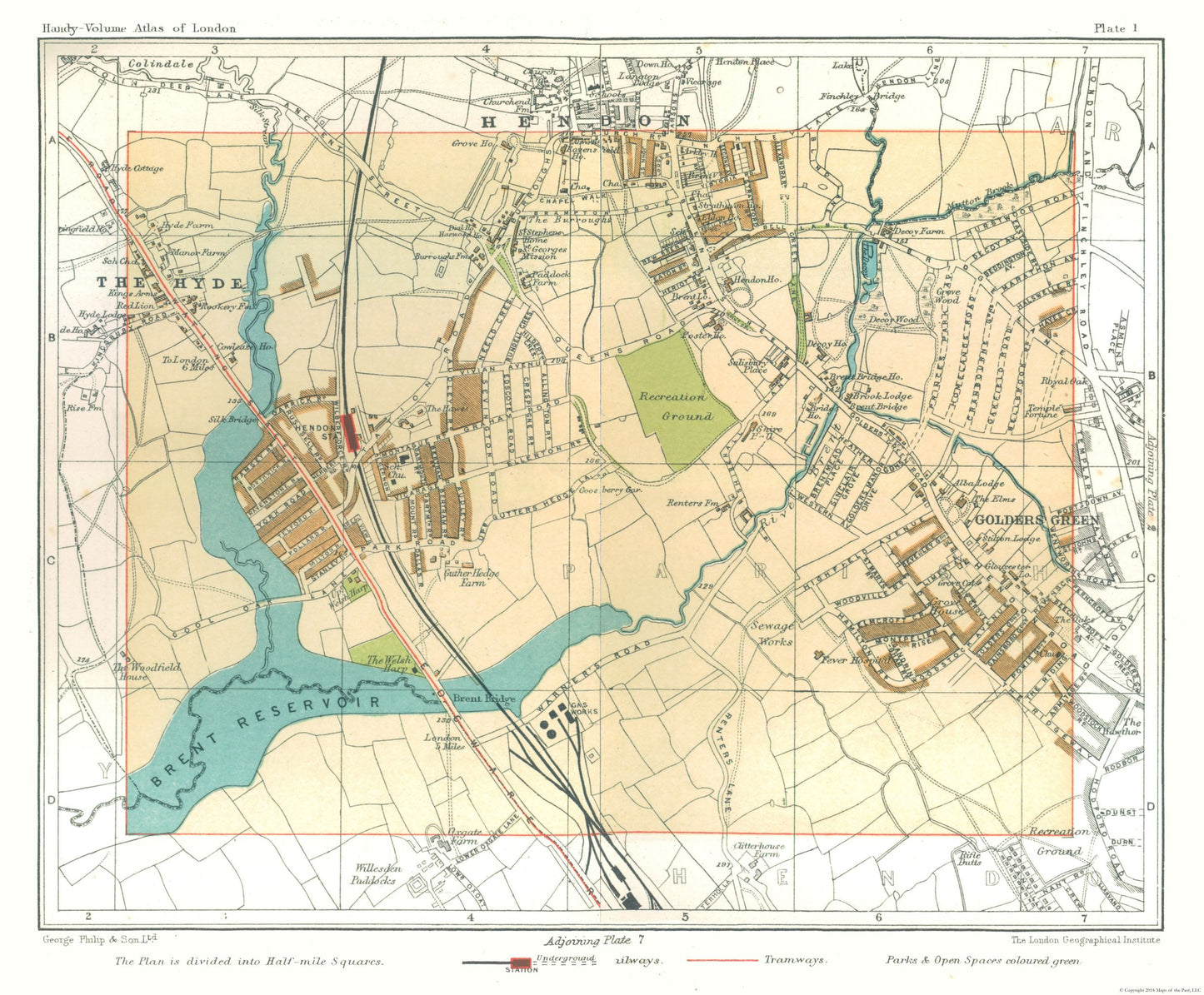 Historic Map - Hendon London England - Philip 1904 - 27.82 x 23 - Vintage Wall Art