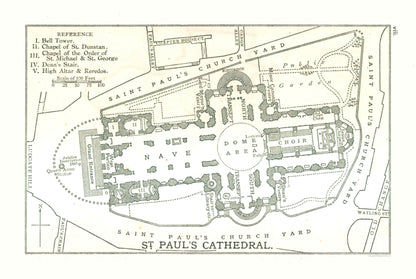 Historic Map - St Pauls Cathedral England - Philip 1904 - 34.26 x 23 - Vintage Wall Art