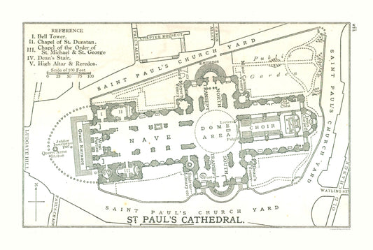 Historic Map - St Pauls Cathedral England - Philip 1904 - 34.26 x 23 - Vintage Wall Art