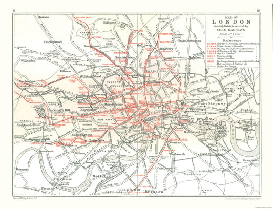 Historic Map - London England Tube Railways - Philip 1904 - 30.07 x 23 - Vintage Wall Art