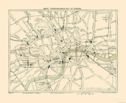 Historic Map - London England Thoroughfares - Ward 1913 - 28.15 x 23 - Vintage Wall Art