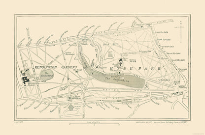 Historic Map - Hyde Park Kensington Gardens England - Ward 1913 - 34.81 x 23 - Vintage Wall Art