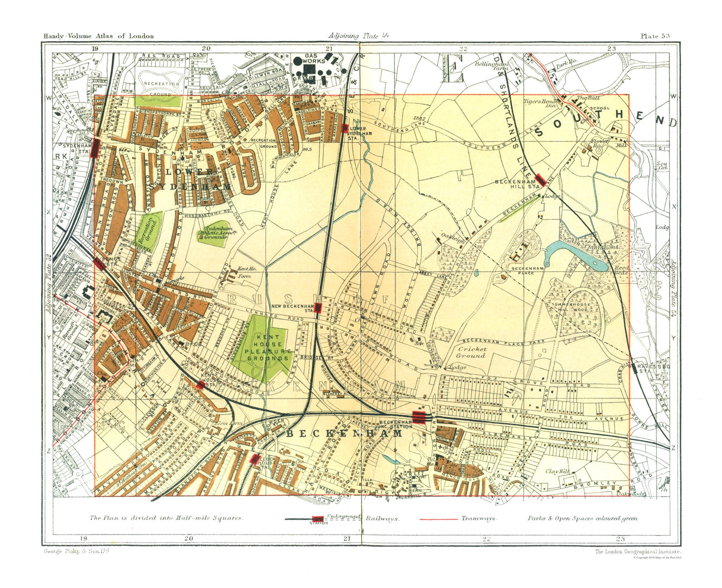 Historic Map - Sydenham Beckenham London England - Philip 1904 - 28.25 x 23 - Vintage Wall Art