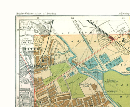 Historic Map - Hackney Marshes London England - Philip 1904 - 28.01 x 23 - Vintage Wall Art