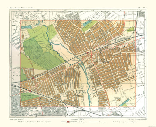 Historic Map - Great Ilford London England - Philip 1904 - 28.27 x 23 - Vintage Wall Art