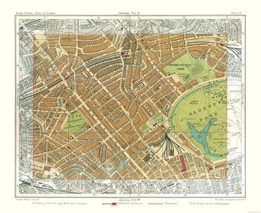 Historic Map - Regents Park London England - Philip 1904 - 28.19 x 23 - Vintage Wall Art