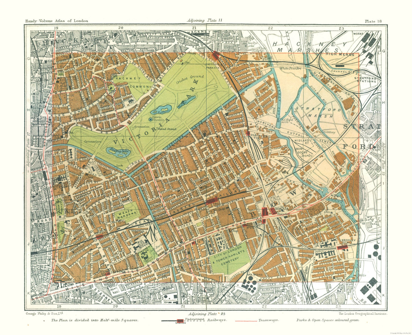 Historic Map - Victoria Park London England - Philip 1904 - 28.29 x 23 - Vintage Wall Art