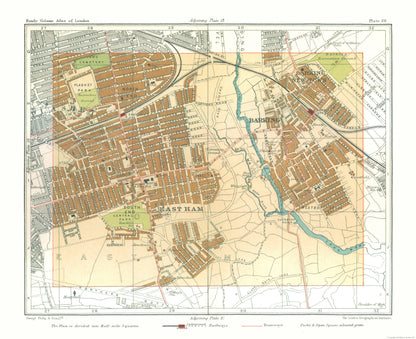 Historic Map - East Ham London England - Philip 1904 - 28.20 x 23 - Vintage Wall Art