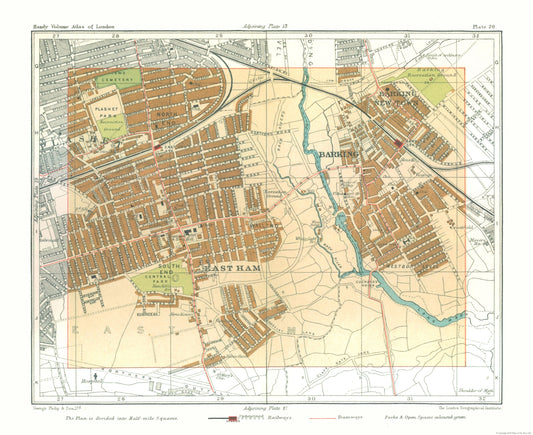 Historic Map - East Ham London England - Philip 1904 - 28.20 x 23 - Vintage Wall Art