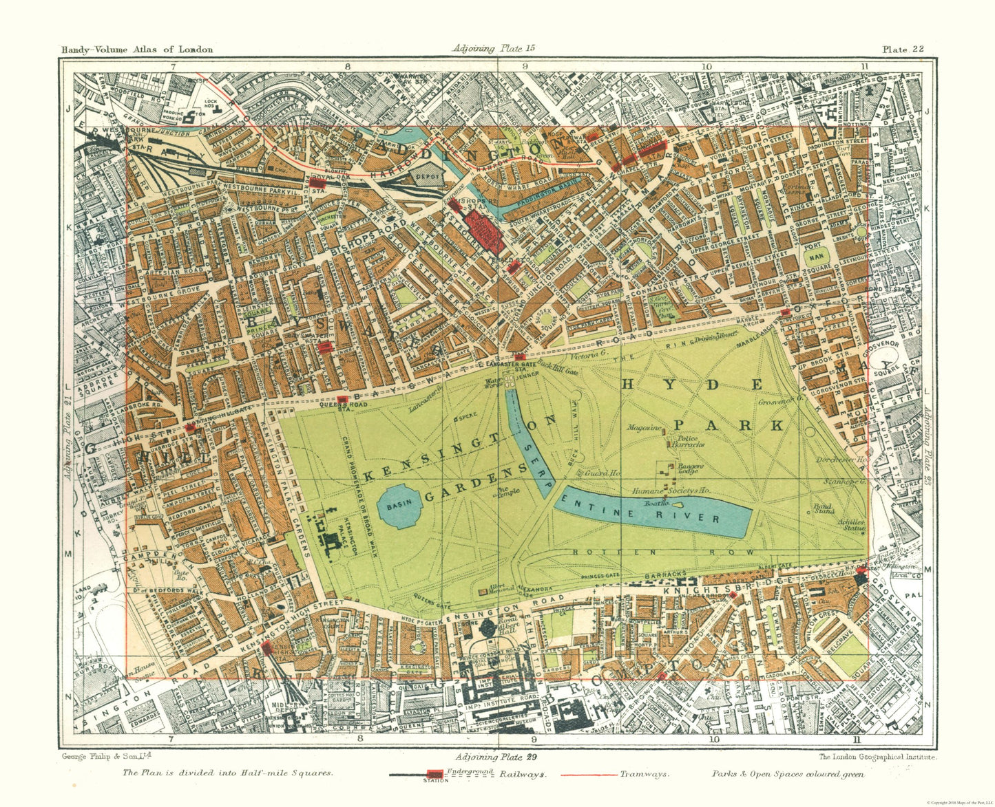 Historic Map - Hyde Park London England - Philip 1904 - 28.32 x 23 - Vintage Wall Art
