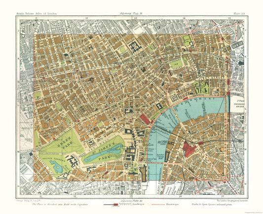 Historic Map - Victoria Embankment London England - Philip 1904 - 28.16 x 23 - Vintage Wall Art