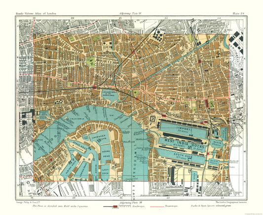 Historic Map - Poplar London England - Philip 1904 - 28.16 x 23 - Vintage Wall Art