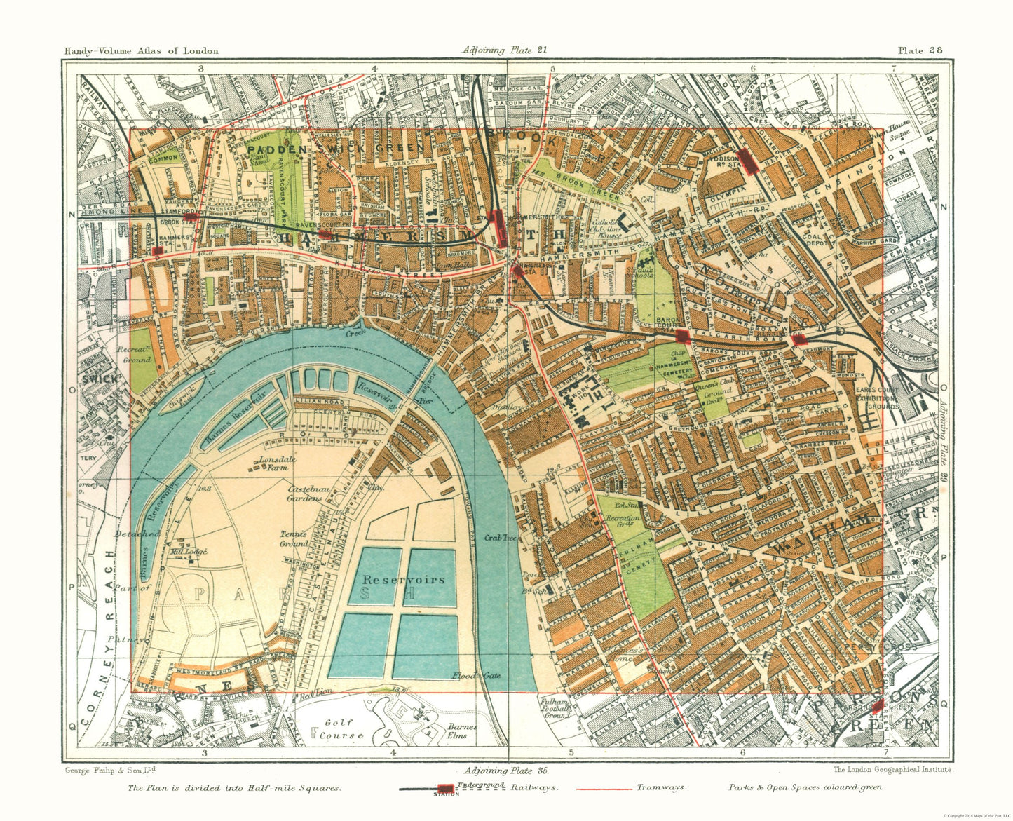 Historic Map - Hammersmith London England - Philip 1904 - 28.39 x 23 - Vintage Wall Art