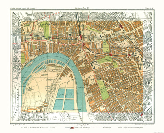 Historic Map - Hammersmith London England - Philip 1904 - 28.39 x 23 - Vintage Wall Art