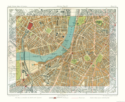 Historic Map - Lambeth London England - Philip 1904 - 28.31 x 23 - Vintage Wall Art