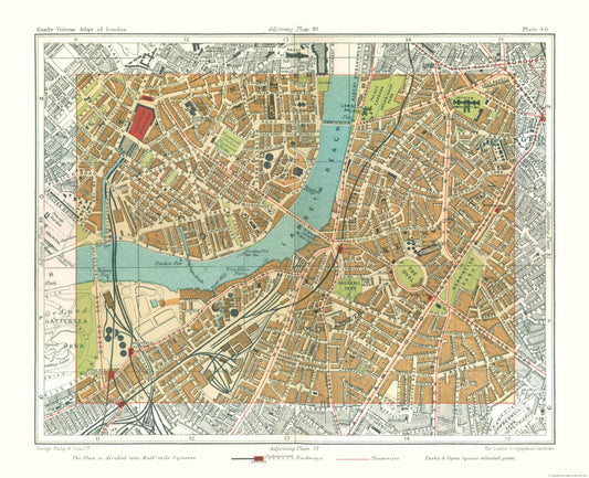 Historic Map - Lambeth London England - Philip 1904 - 28.31 x 23 - Vintage Wall Art