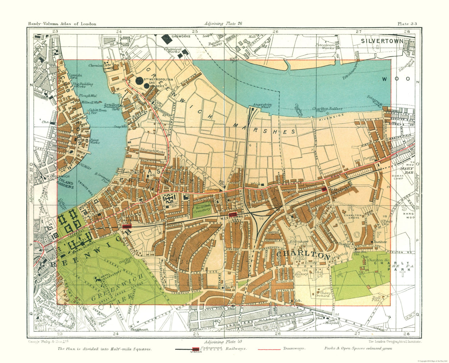 Historic Map - East Greenwich London England - Philip 1904 - 28.42 x 23 - Vintage Wall Art