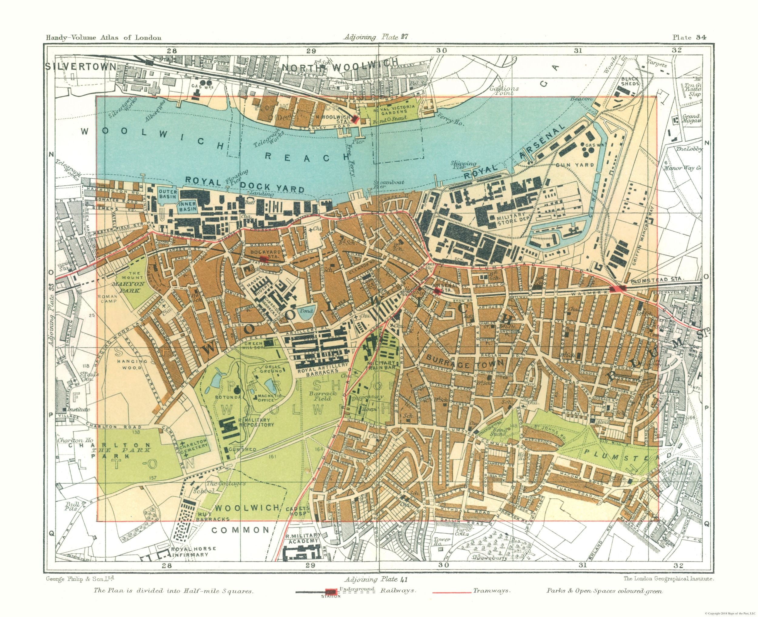Historic Map - Woolwich London England - Philip 1904 - 28.28 x 23 - Vi ...