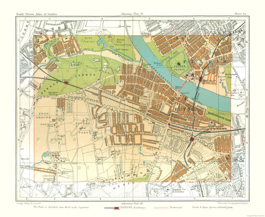 Historic Map - Putney London England - Philip 1904 - 28.12 x 23 - Vintage Wall Art