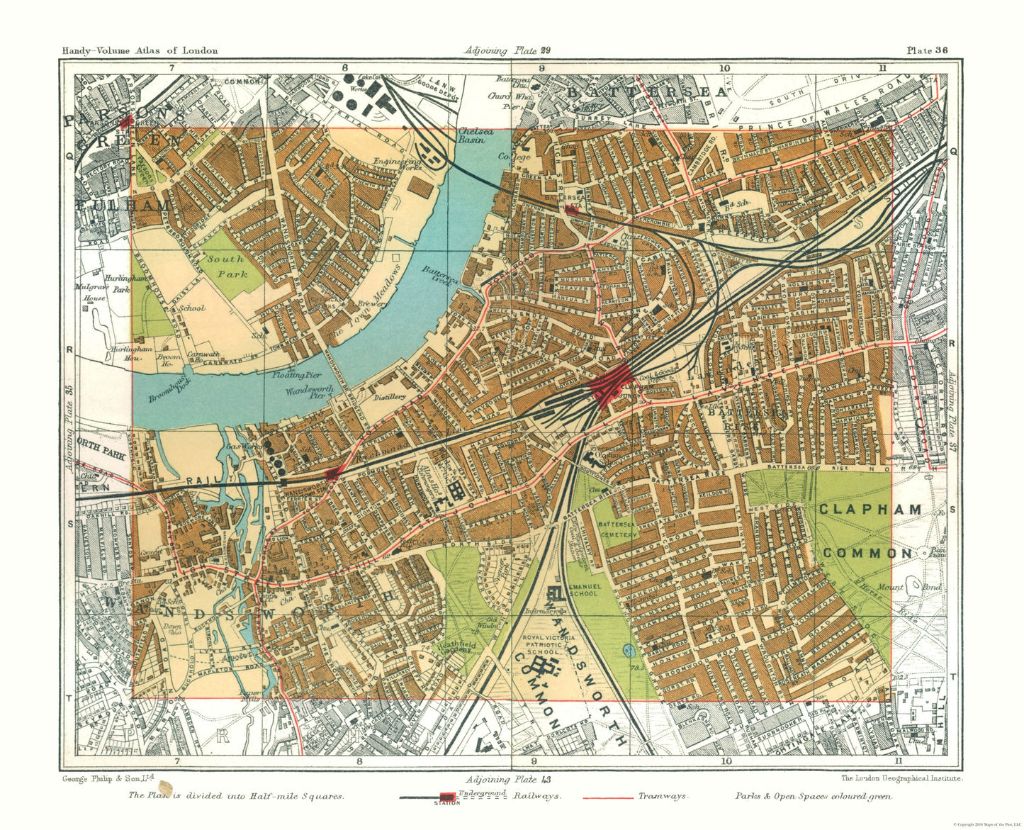 Historic Map - Battersea London England - Philip 1904 - 28.38 x 23 - Vintage Wall Art