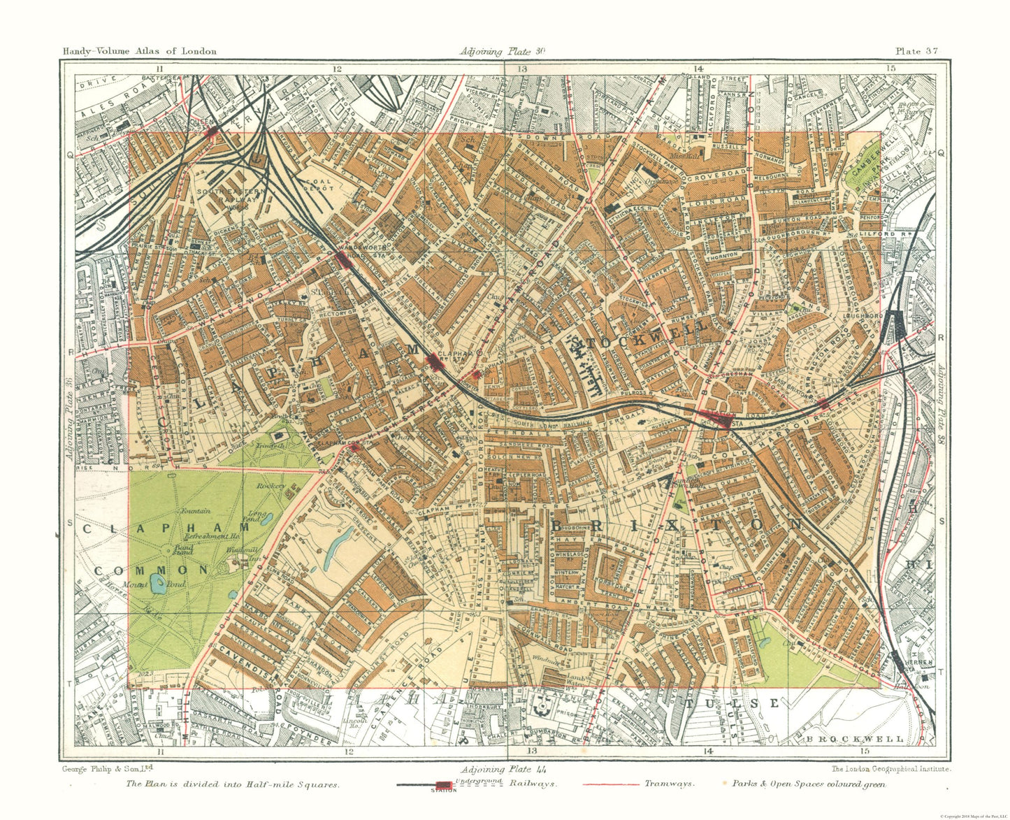 Historic Map - Stockwell London England - Philip 1904 - 28.34 x 23 - Vintage Wall Art