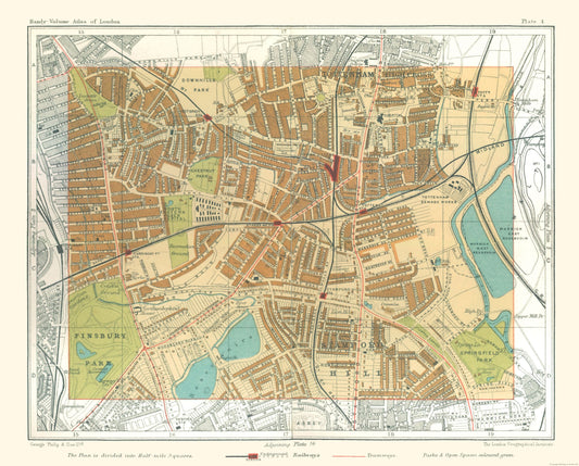 Historic Map - Tottenham London England - Philip 1904 - 28.55 x 23 - Vintage Wall Art