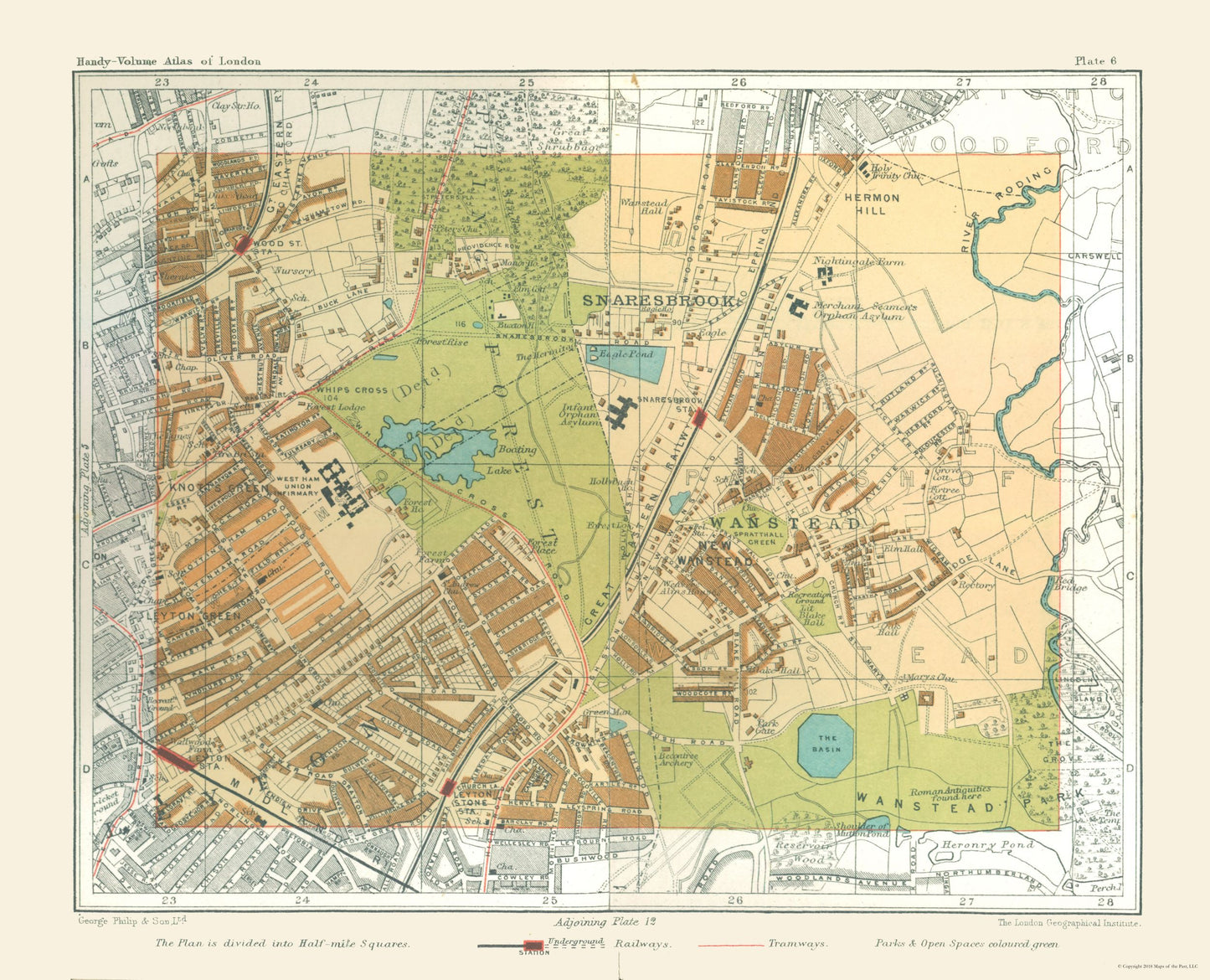 Historic Map - WansteLondon England - Philip 1904 - 28.41 x 23 - Vintage Wall Art