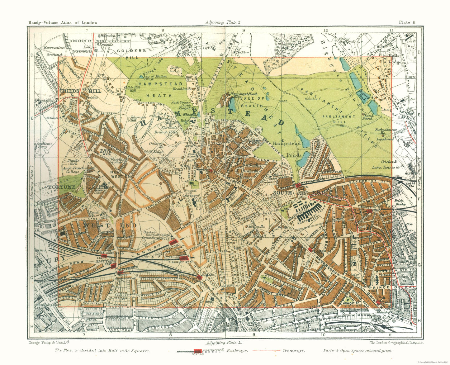 Historic Map - HampsteLondon England - Philip 1904 - 28.35 x 23 - Vintage Wall Art