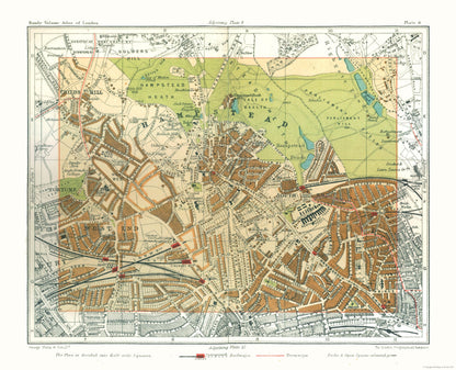 Historic Map - HampsteLondon England - Philip 1904 - 28.35 x 23 - Vintage Wall Art