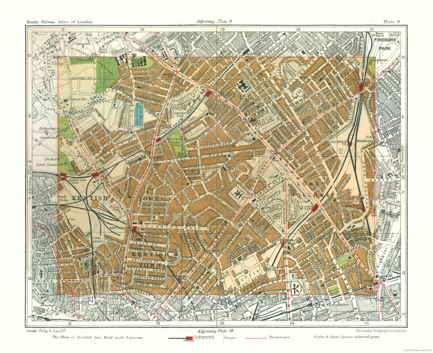 Historic Map - Holloway London England - Philip 1904 - 28.20 x 23 - Vintage Wall Art