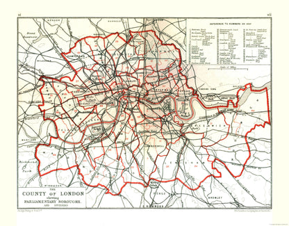 Historic Map - London County England - Philip 1904 - 29.42 x 23 - Vintage Wall Art