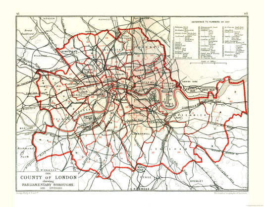 Historic Map - London County England - Philip 1904 - 29.42 x 23 - Vintage Wall Art