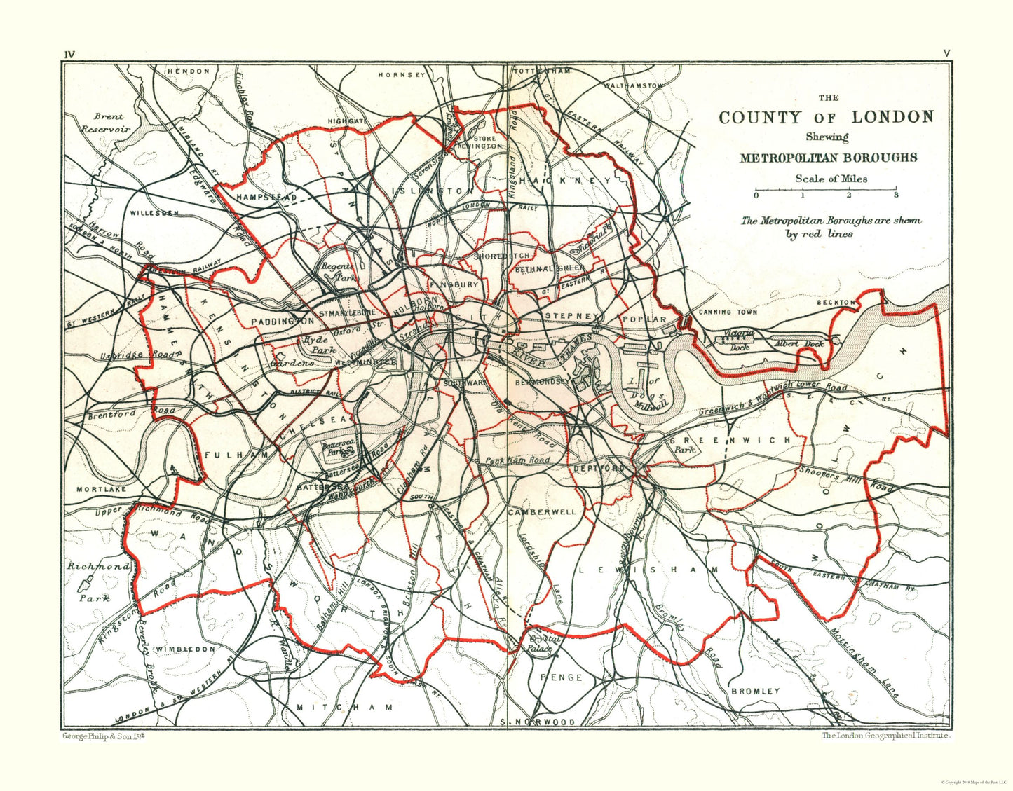 Historic Map - London Metropolitan Borough England - Philip 1904 - 29.42 x 23 - Vintage Wall Art