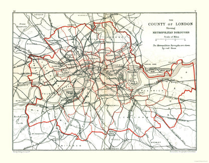 Historic Map - London Metropolitan Borough England - Philip 1904 - 29.42 x 23 - Vintage Wall Art