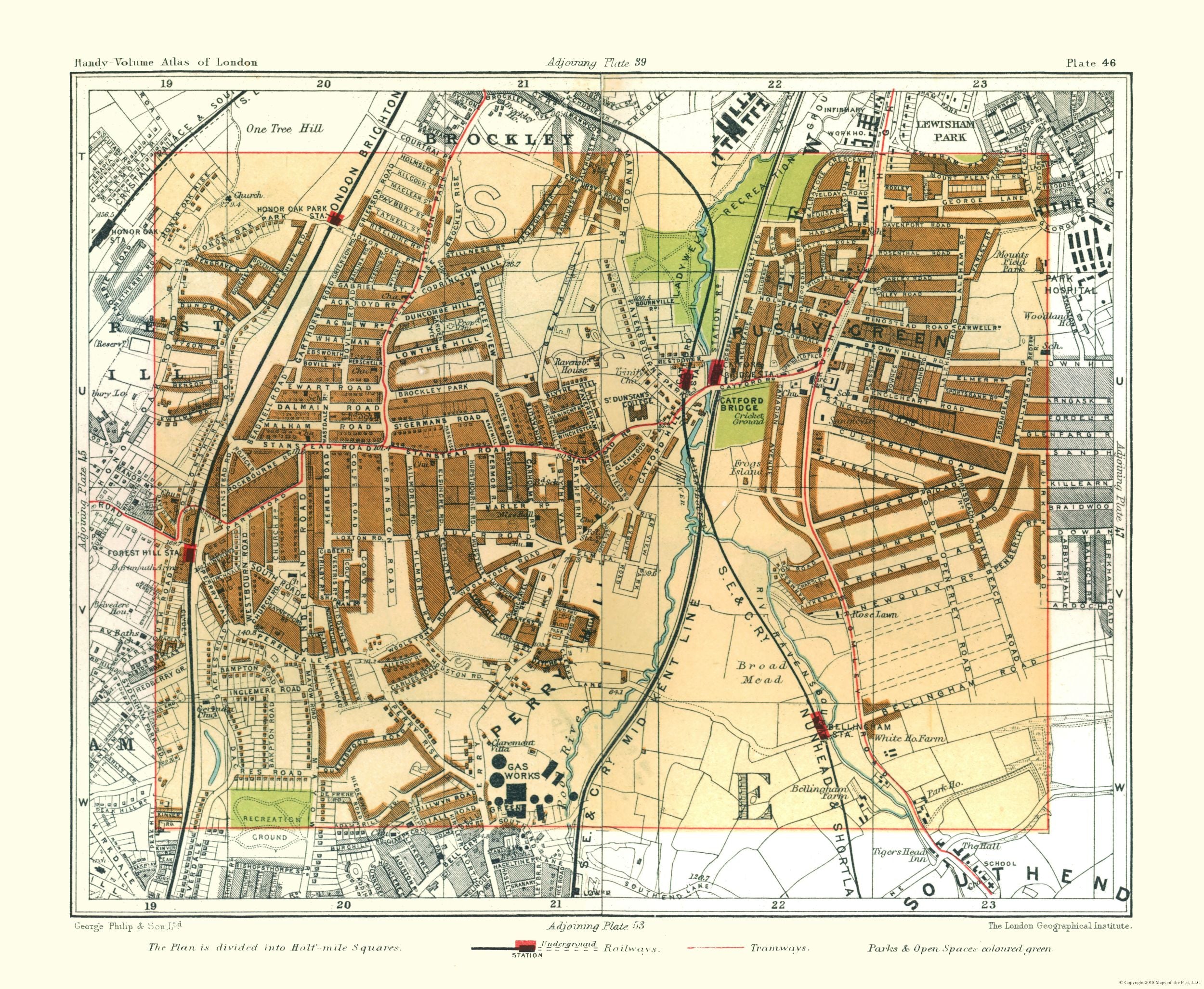 Catforth Map Historic Map - Catford London England - Philip 1904 - 28.00 x 23 - Vin ...