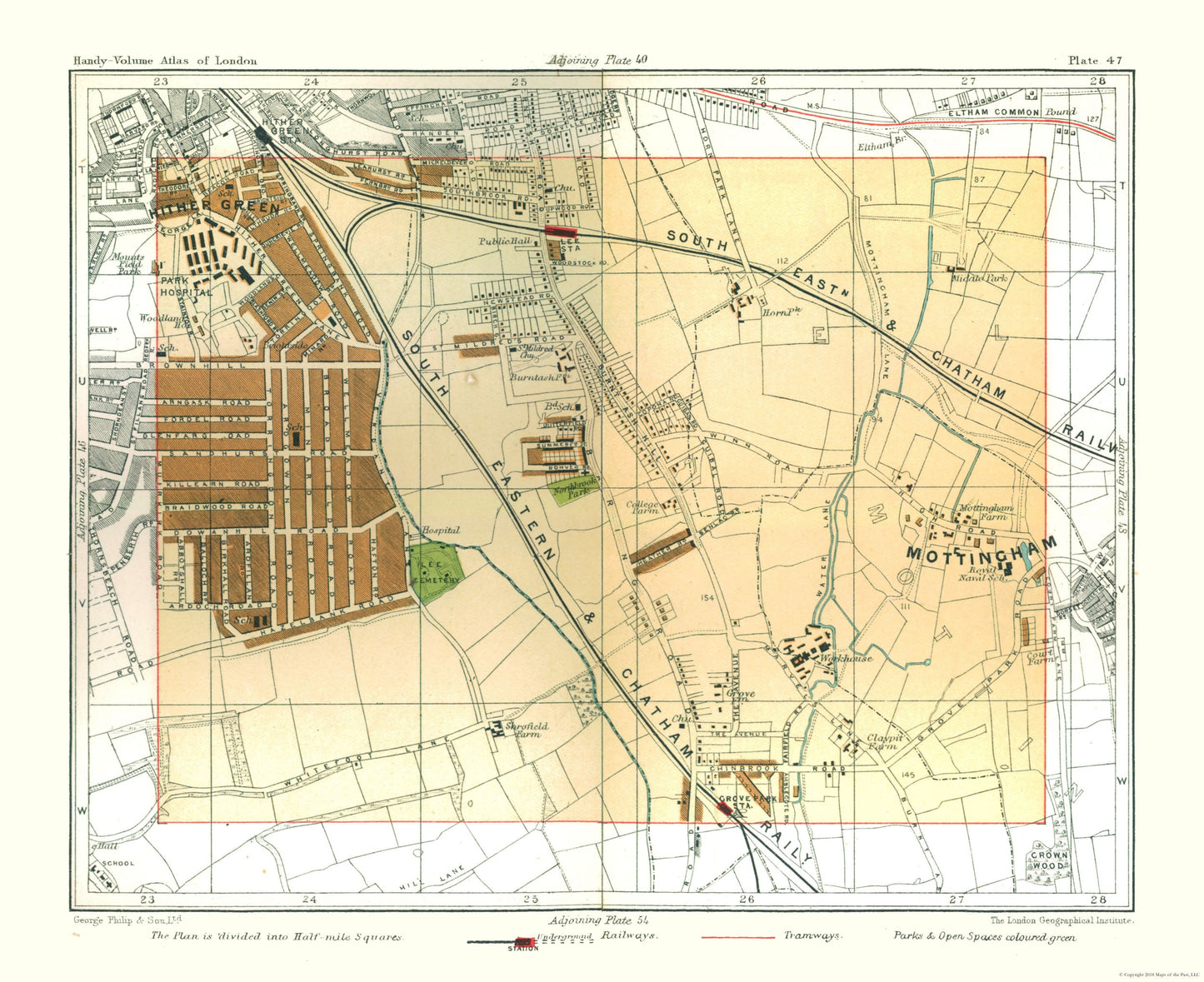 Historic Map - Mottingham London England - Philip 1904 - 28.20 x 23 - Vintage Wall Art