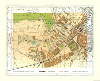 Historic Map - Wimbledon London England - Philip 1904 - 28.37 x 23 - Vintage Wall Art