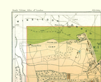 Historic Map - Wimbledon London England - Philip 1904 - 28.37 x 23 - Vintage Wall Art