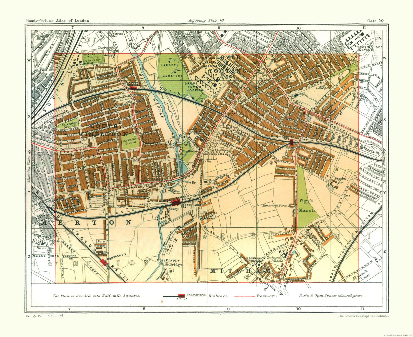 Historic Map - Wimbledon South London England - Philip 1904 - 28.17 x 23 - Vintage Wall Art