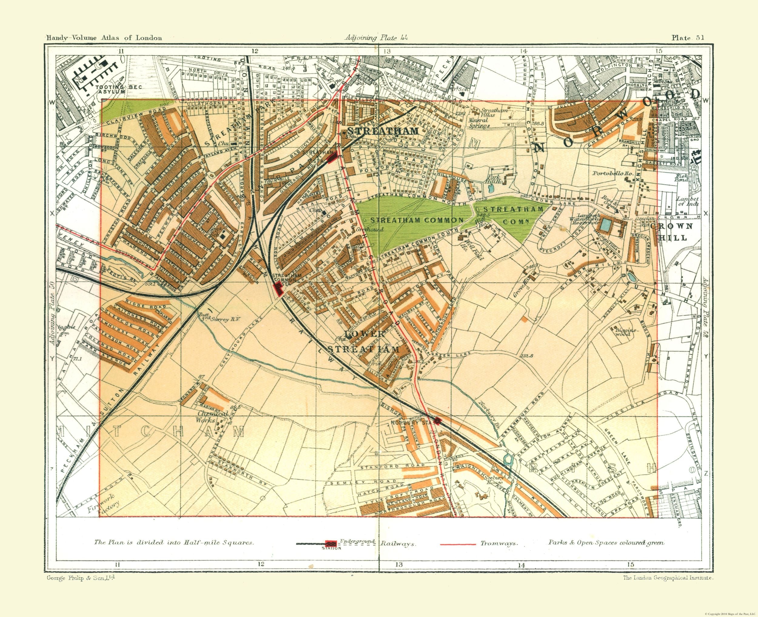 Historic Map - Streatham Lower London England - Philip 1904 - 28.24 x ...