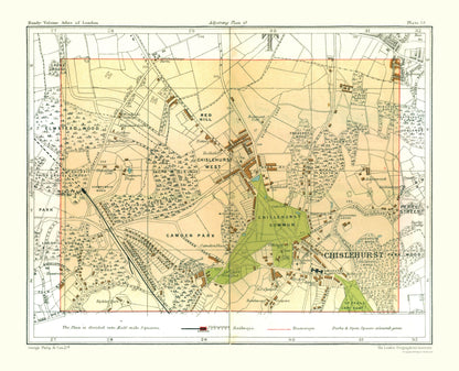 Historic Map - Chislehurst London England - Philip 1904 - 28.36 x 23 - Vintage Wall Art