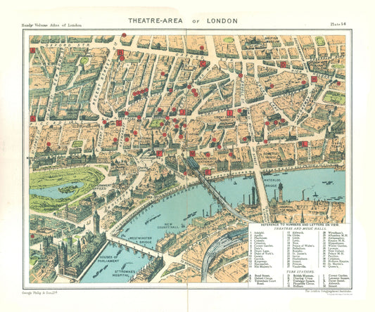 Historic Map - London England Theatre Area - Philip 1904 - 28.63 x 23 - Vintage Wall Art