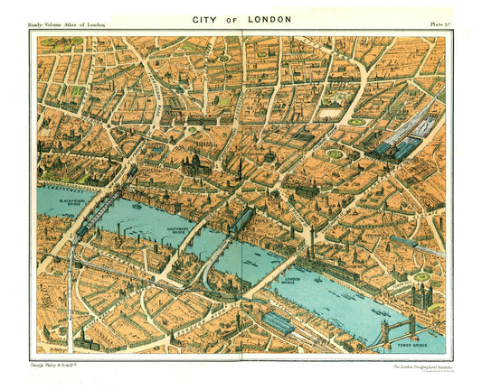 Historic Map - London England - Philip 1904 - 28.35 x 23 - Vintage Wall Art