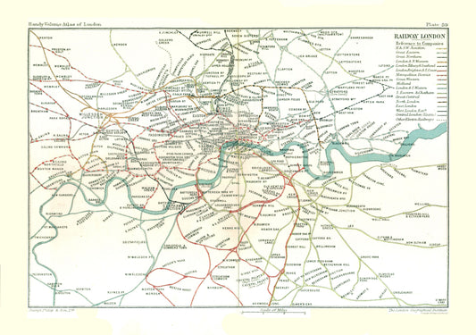 Historic Map - London England Railways - Philip 1904 - 32.72 x 23 - Vintage Wall Art