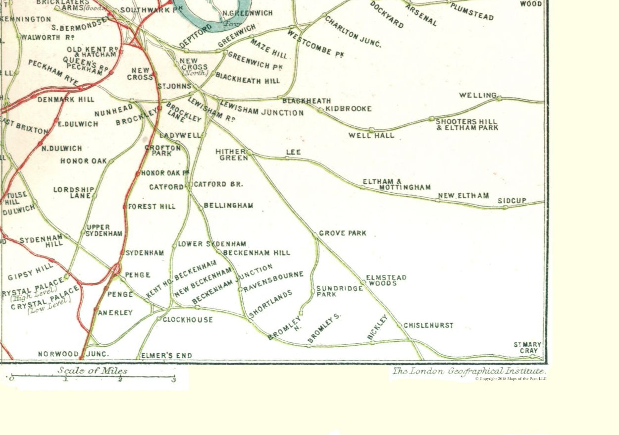 Historic Map - London England Railways - Philip 1904 - 32.72 x 23 - Vintage Wall Art