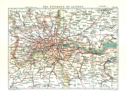 Historic Map - London England - Philip 1904 - 29.78 x 23 - Vintage Wall Art