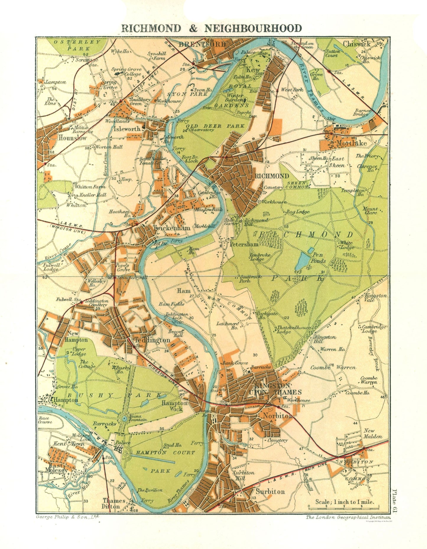 Historic Map - Richmond London England - Philip 1904 - 23 x 29.55 - Vintage Wall Art