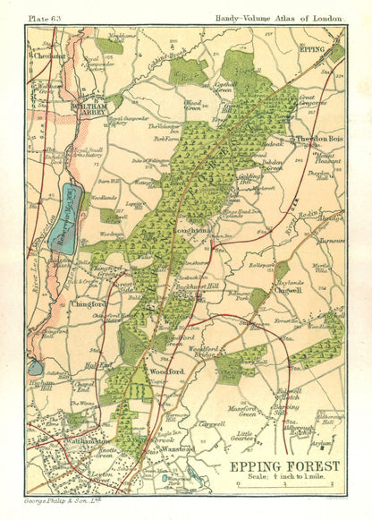 Historic Map - Epping Forest London England - Philip 1904 - 23 x 32.13 - Vintage Wall Art