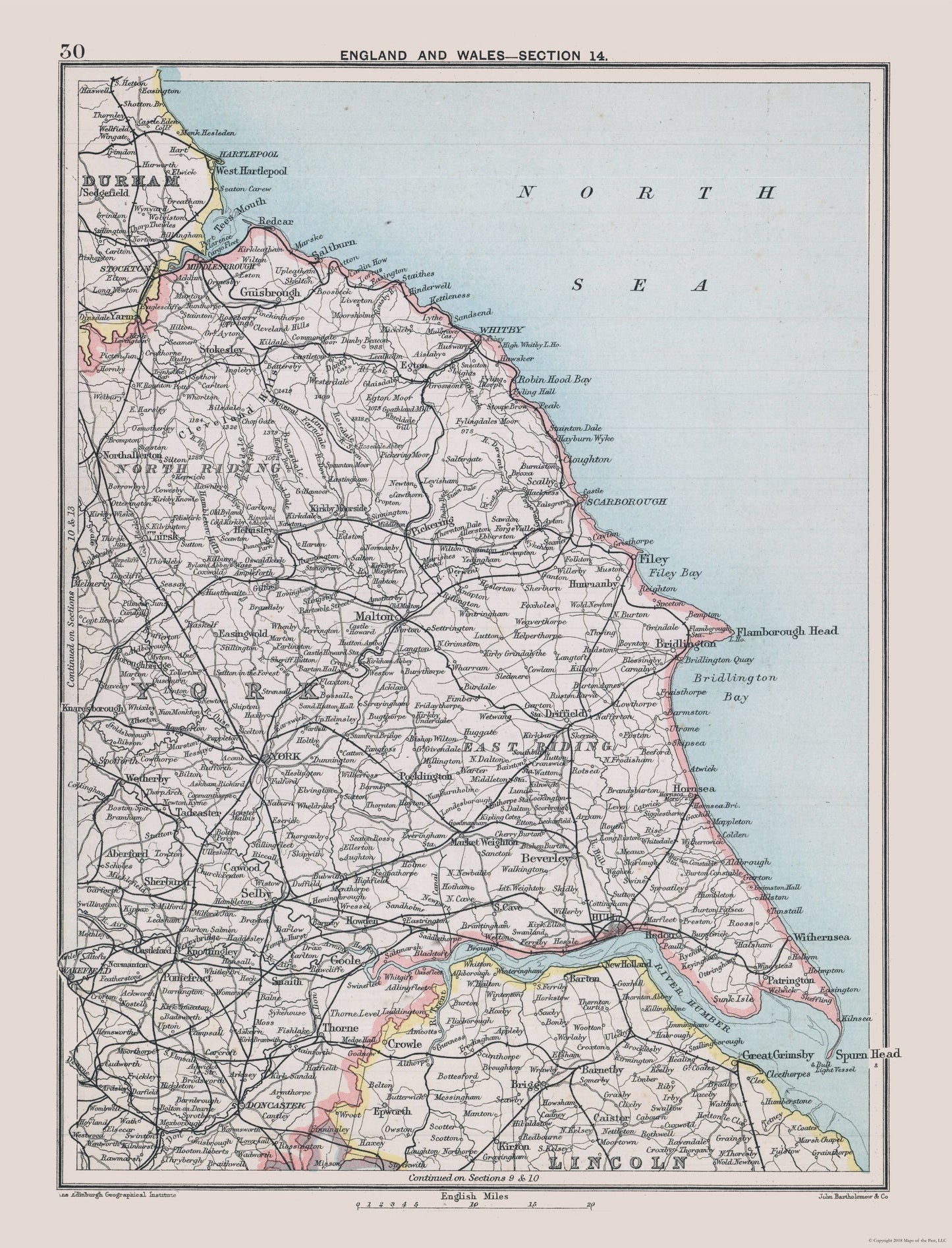 Historic Map - Northeast England - Bartholomew 1892 - 23 x 30.14 - Vintage Wall Art