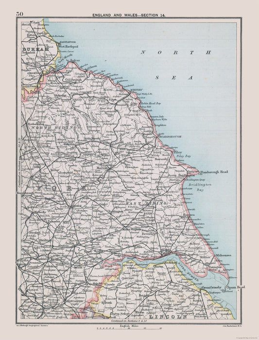 Historic Map - Northeast England - Bartholomew 1892 - 23 x 30.14 - Vintage Wall Art